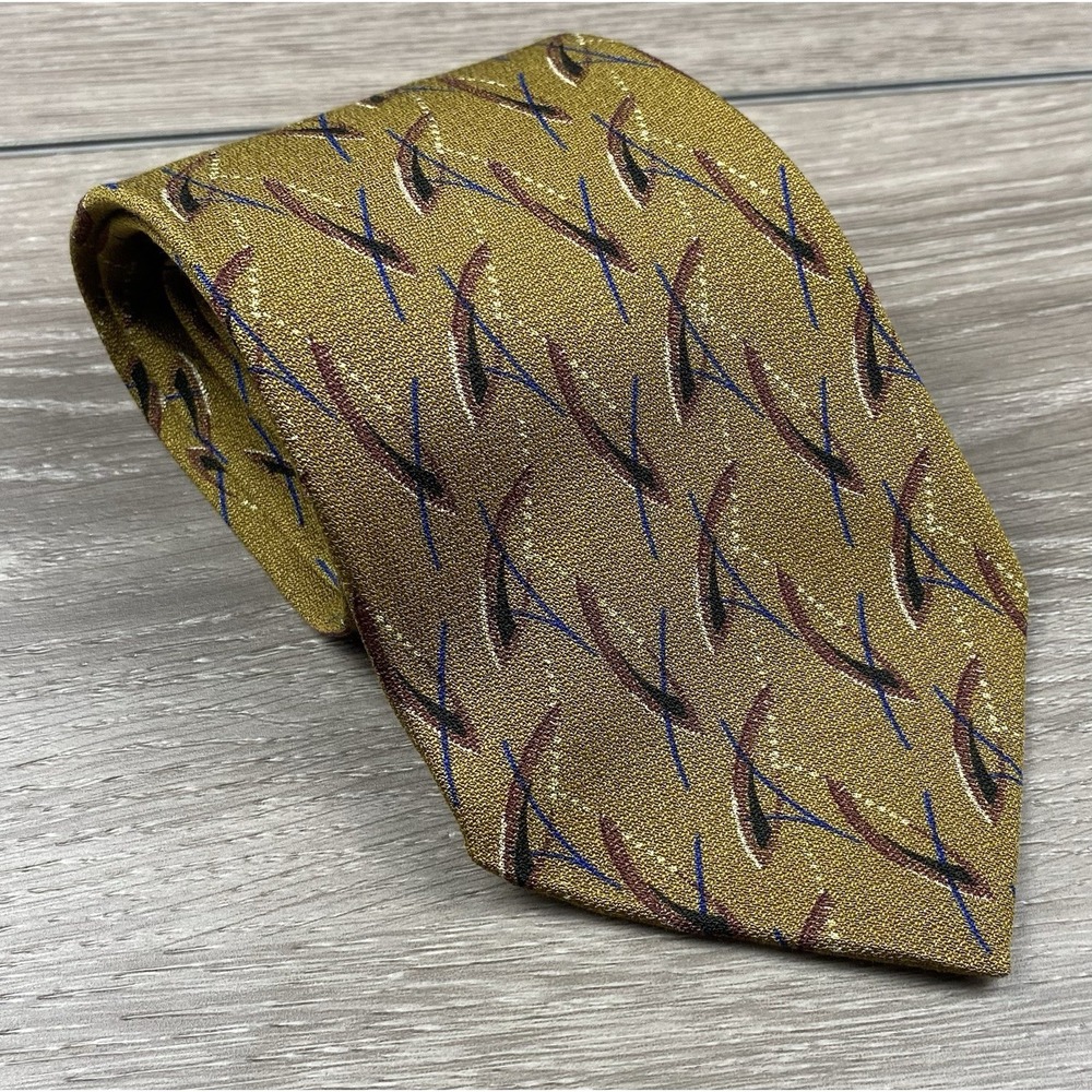 Ermenegildo Zegna Mens Exclusive‎ Design Abstract Necktie Gold 3.75"x56"